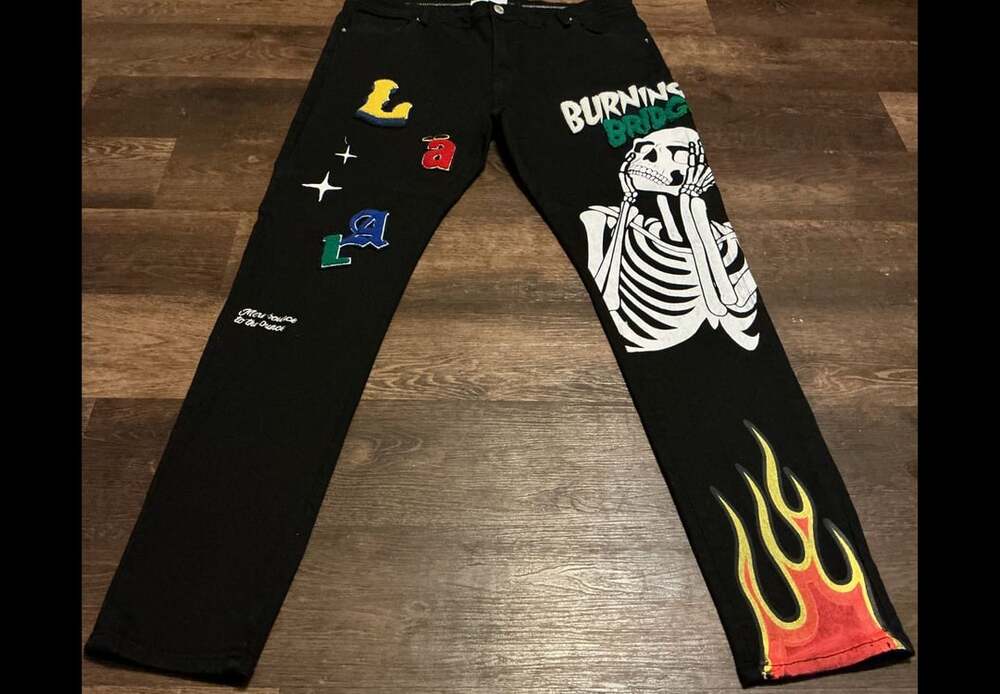 Lifted Anchors Burning Bridges Skeleton Graphic Black Jeans
